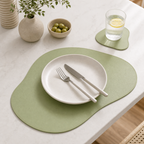 Cozy Haven PU Leather Placemat and Coaster Set Collection - Pea Green / 1 Set, Pea Green / 4-Set Bundle, Pea Green / 6-Set Bundle