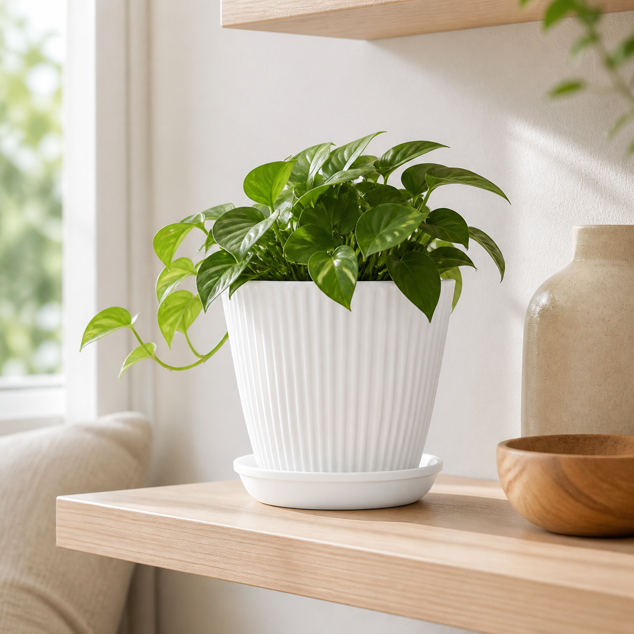 Cozy Haven Round Plant Pot with Tray lifestyle image 3 for White / 13 cm
