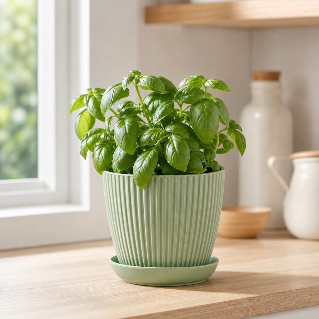 Cozy Haven Round Plant Pot with Tray lifestyle image 7 for Green / 11 cm