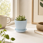 Cozy Haven Round Plant Pot with Tray styled kitchen view 11 for Blue / 9 cm