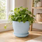 Cozy Haven Round Plant Pot with Tray styled kitchen view 15 for Blue / 17 cm