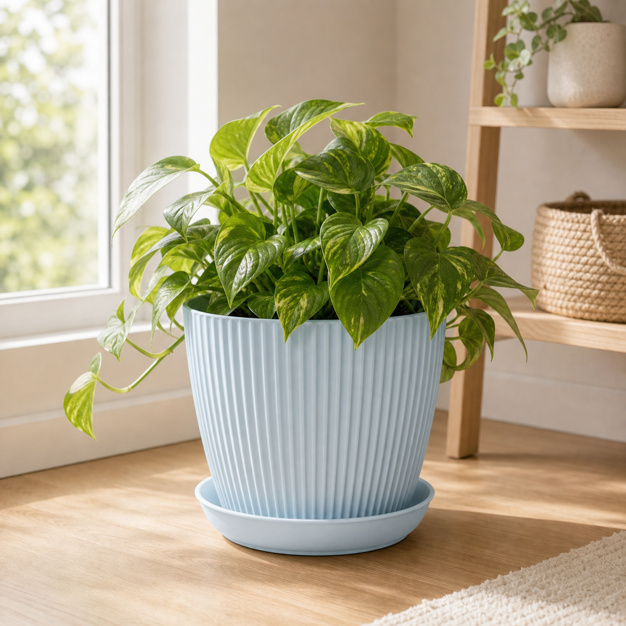 Cozy Haven Round Plant Pot with Tray lifestyle image 15 for Blue / 17 cm