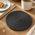 Cozy Haven Round Woven Coaster and Placemat - Black Gray