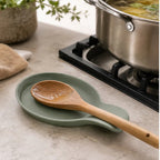 Cozy Haven Sage Silicone Spoon Rest styled kitchen view 1