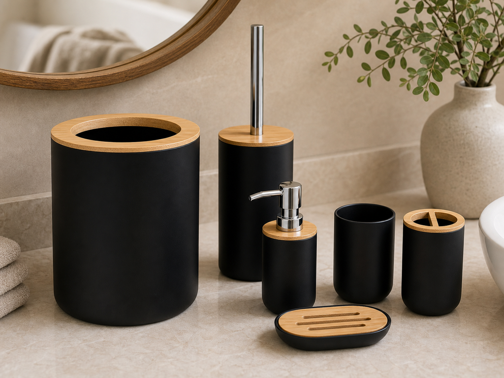 Cozy Haven Set Soap Dispenser Box Toilet Brush Lotion Bottle Tra