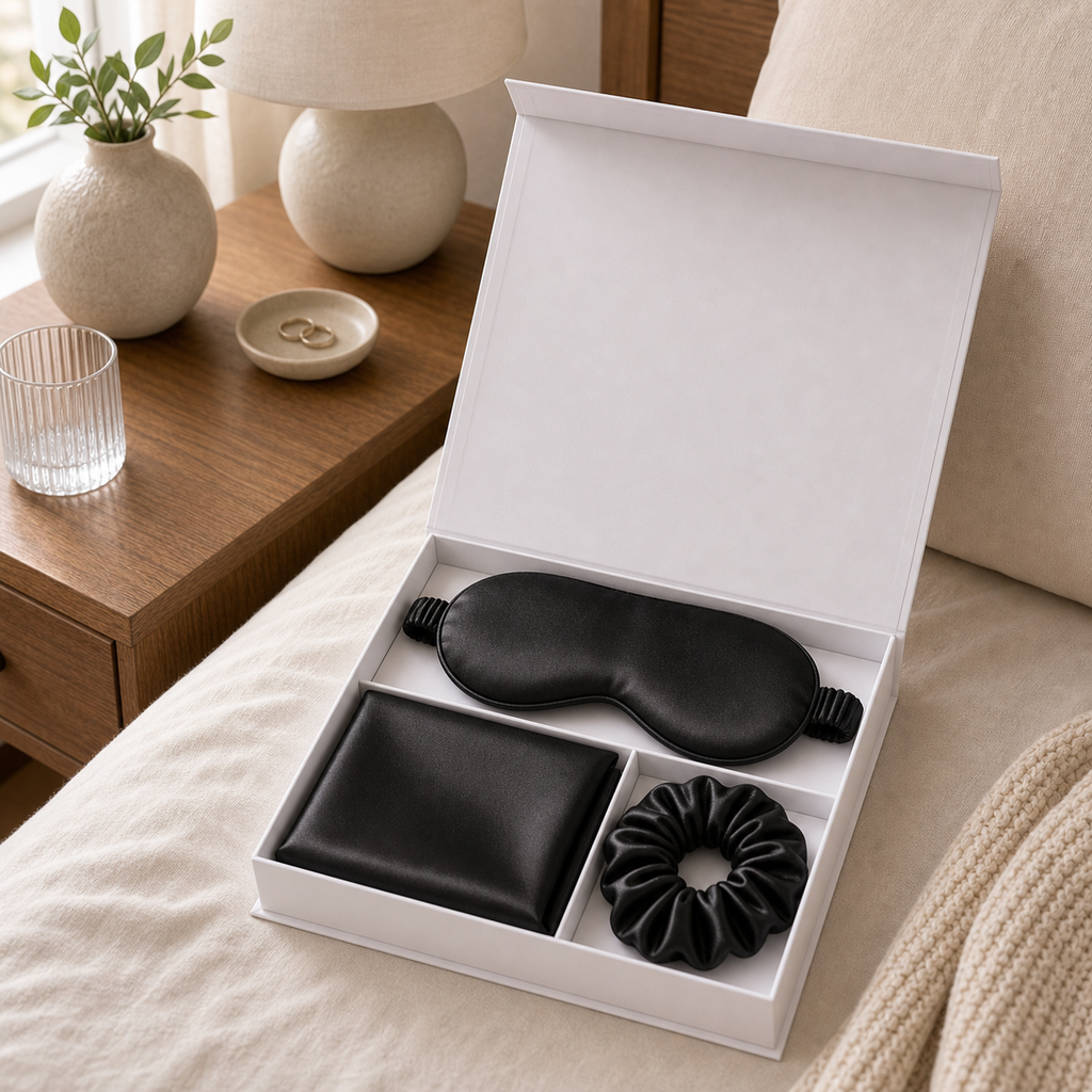 Cozy Haven Silk Sleep Mask Gift Set Collection - Black Gift Set