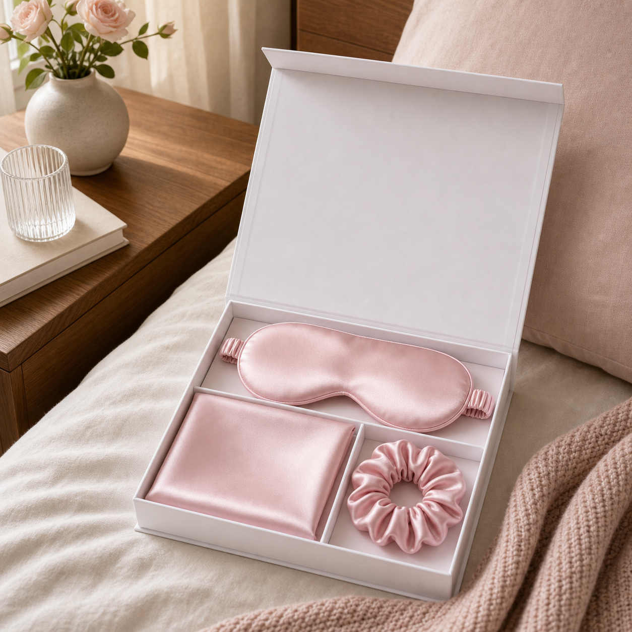 Cozy Haven Silk Sleep Mask Gift Set Collection - Blush Pink Gift Set