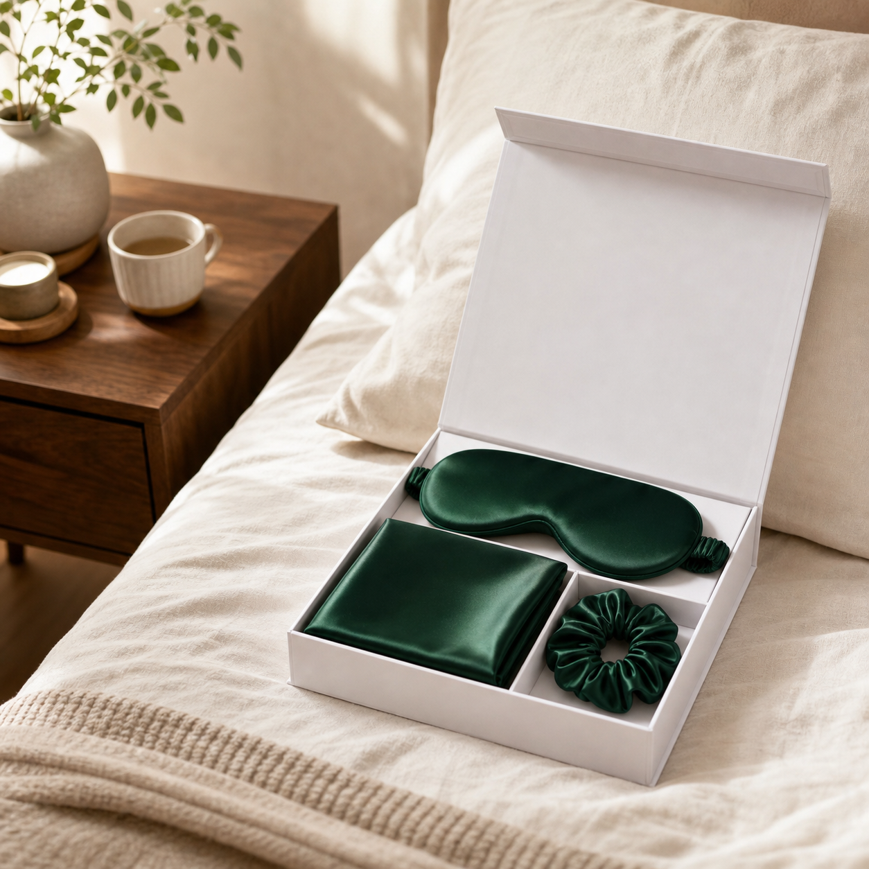 Cozy Haven Silk Sleep Mask Gift Set Collection - Dark Green Gift Set