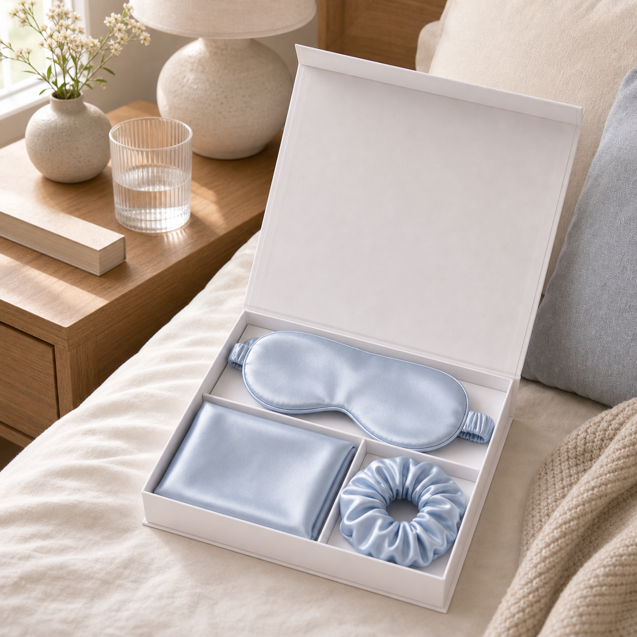 Cozy Haven Silk Sleep Mask Gift Set Collection - Powder Blue Gift Set