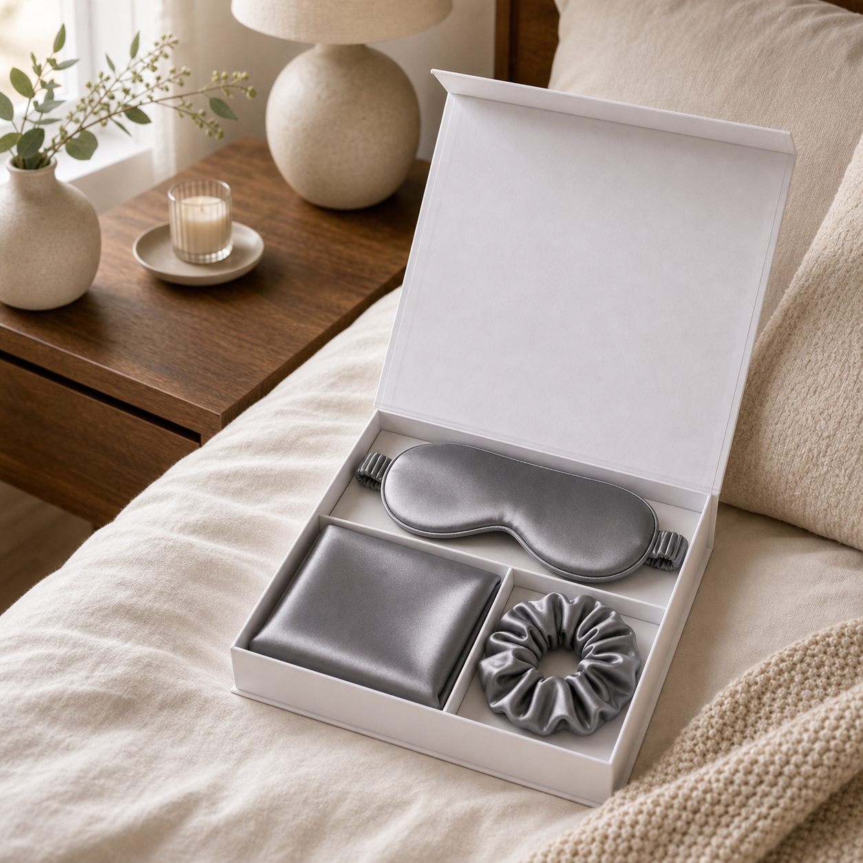 Cozy Haven Silk Sleep Mask Gift Set Collection - Gray Gift Set