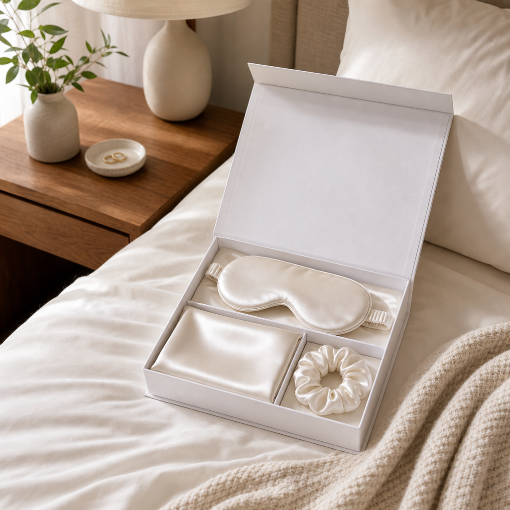 Cozy Haven Silk Sleep Mask Gift Set Collection - Pearl White Gift Set