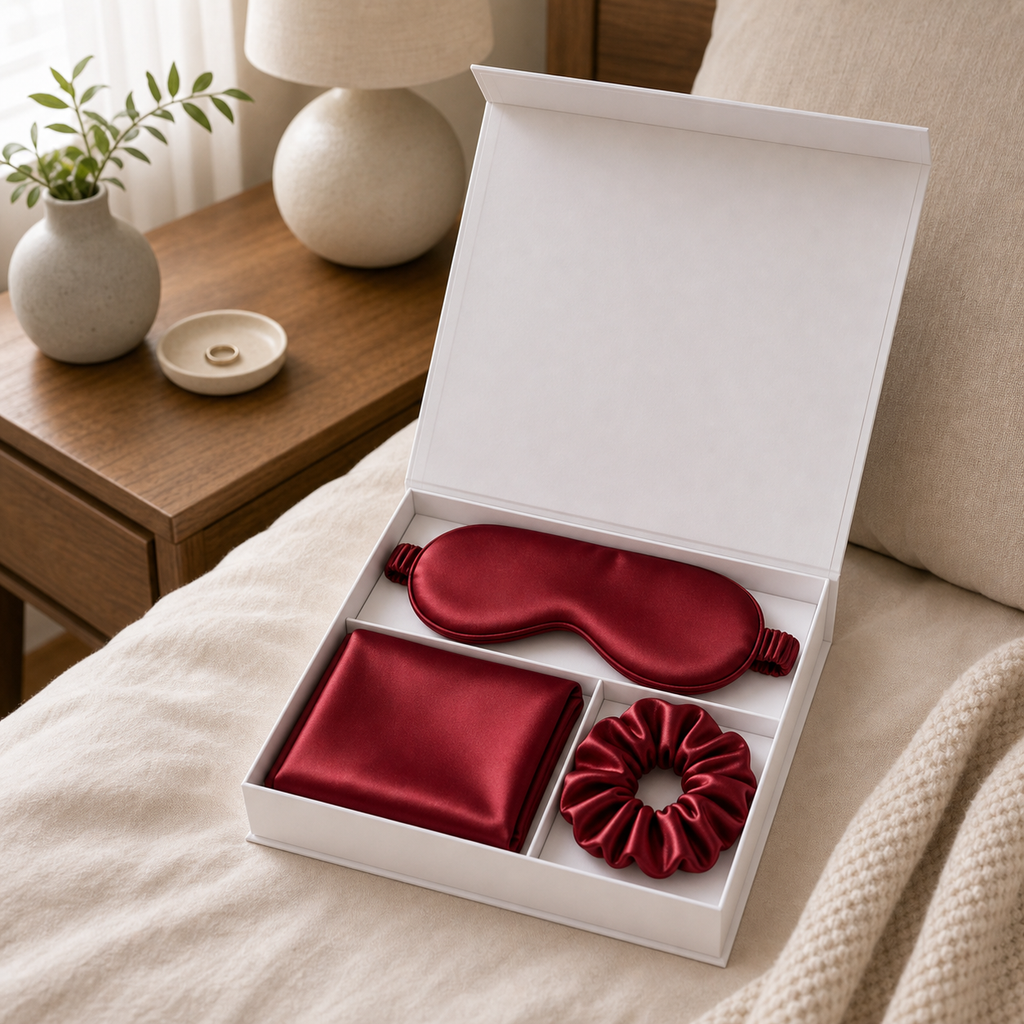 Cozy Haven Silk Sleep Mask Gift Set Collection - Red Gift Set