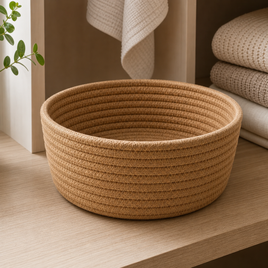 Cozy Haven Small Woven Cotton Rope Storage Basket — detail view