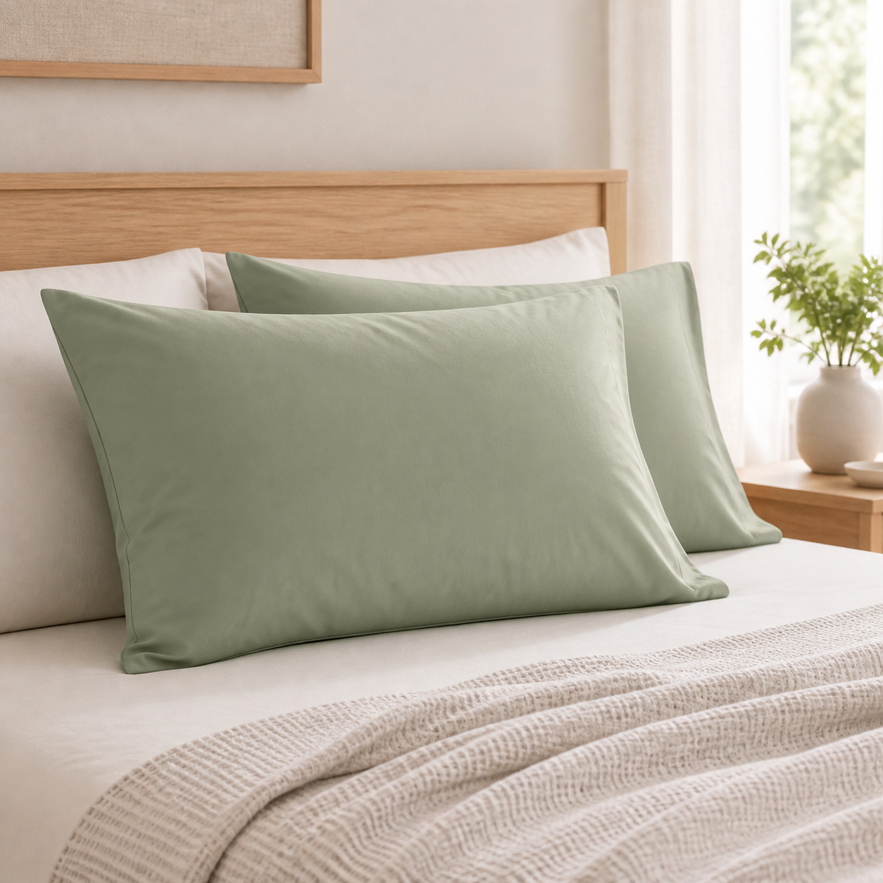 Cozy Haven Solid Pillowcases - Sage Green - 2 Piece Set