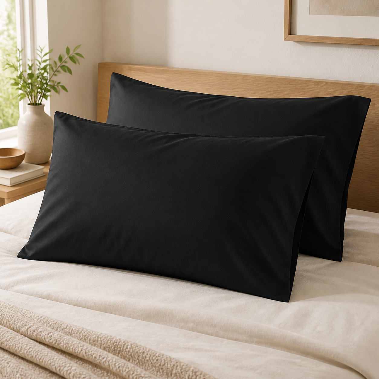 Cozy Haven Solid Pillowcases - Black - 2 Piece Set