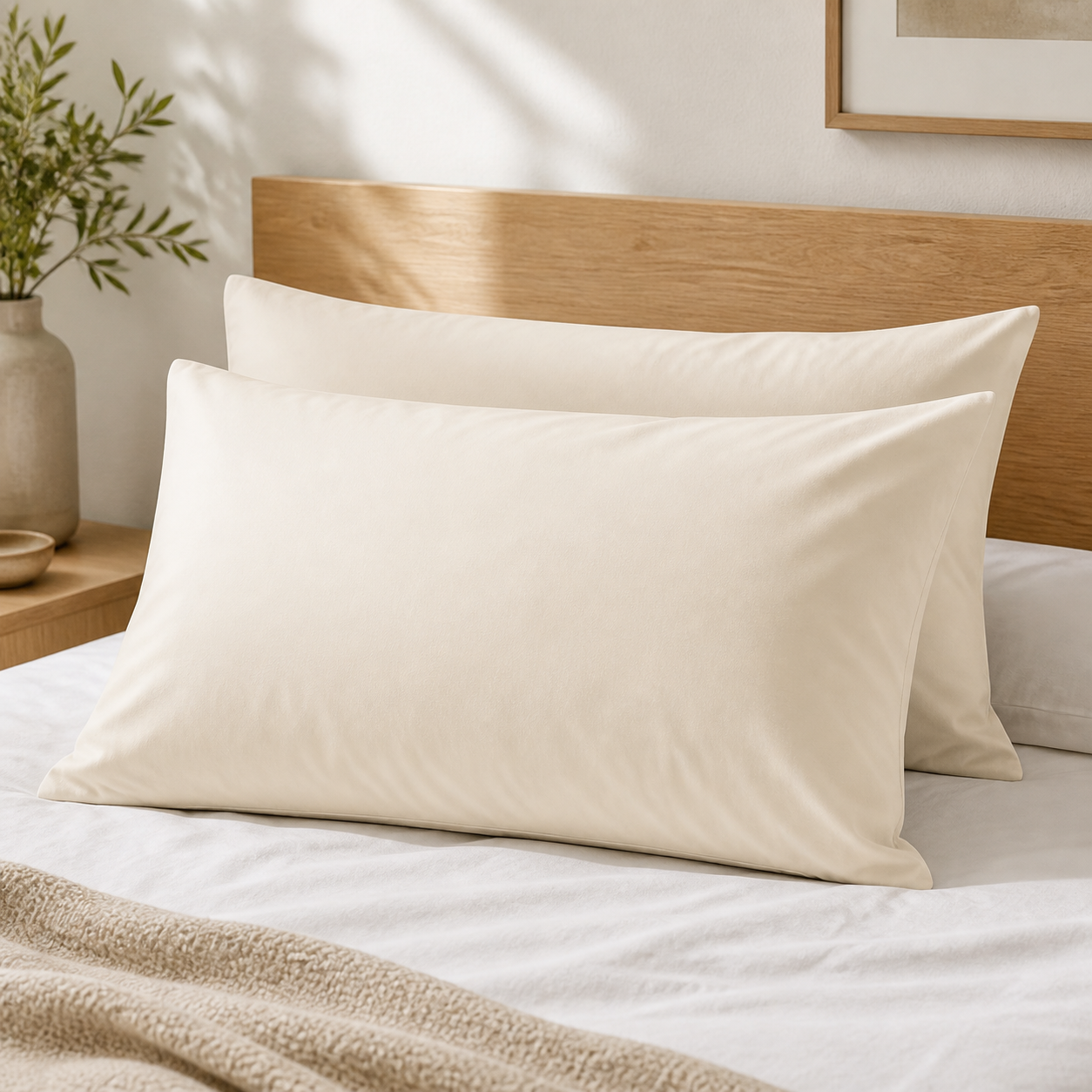 Cozy Haven Solid Pillowcases - Ivory - 2 Piece Set