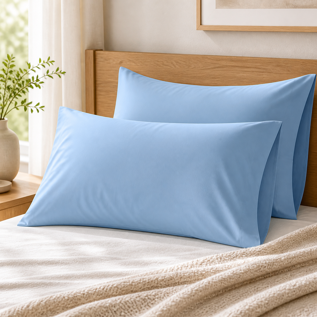 Cozy Haven Solid Pillowcases - Sky Blue - 2 Piece Set