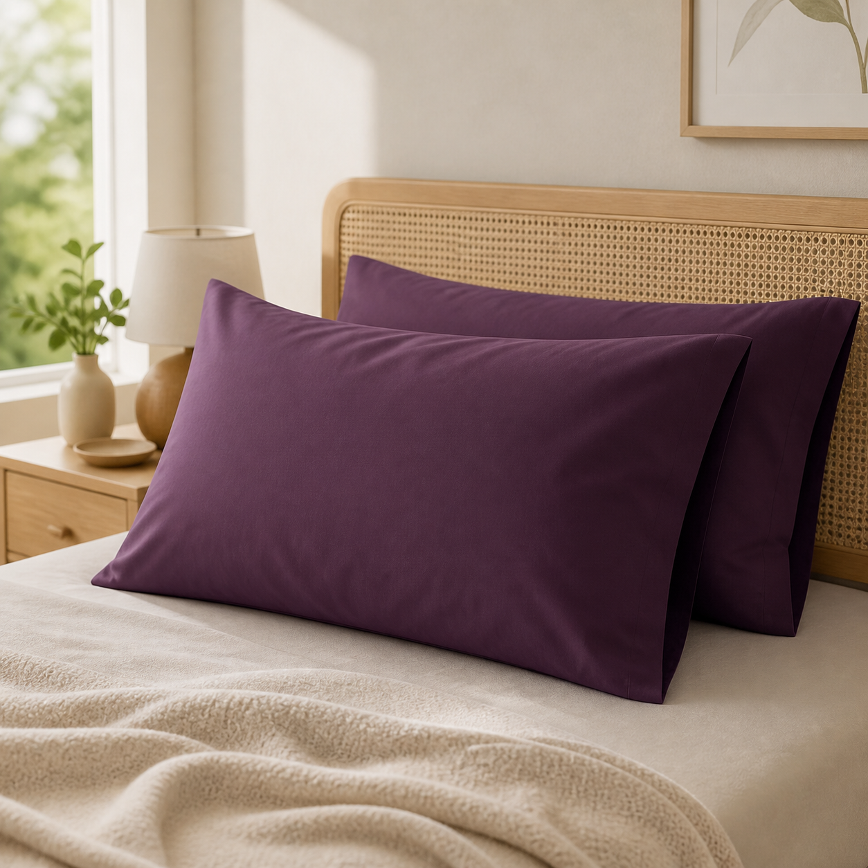 Cozy Haven Solid Pillowcases - Plum Purple - 2 Piece Set