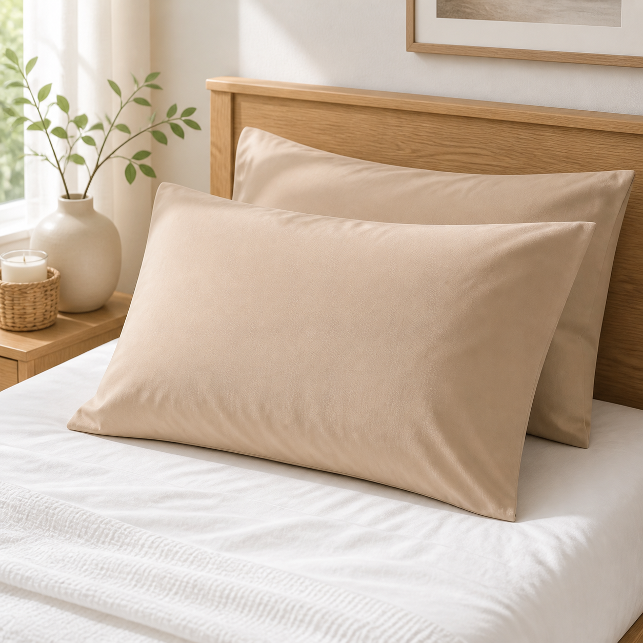 Cozy Haven Solid Pillowcases - Beige - 2 Piece Set