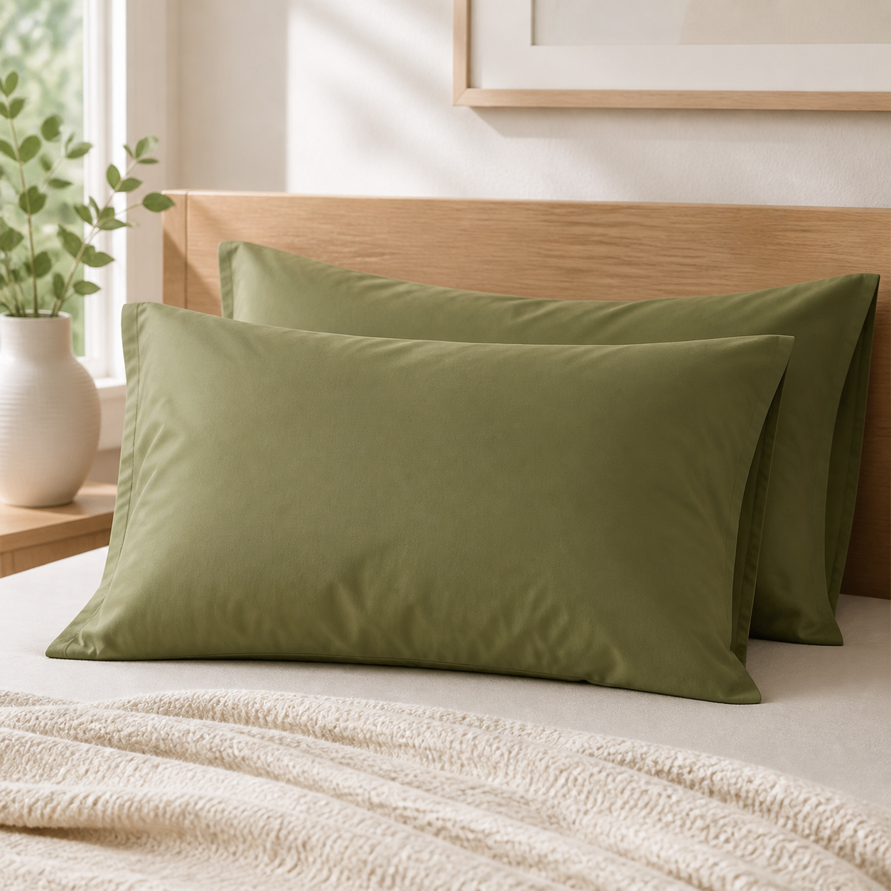 Cozy Haven Solid Pillowcases - Olive Green - 2 Piece Set