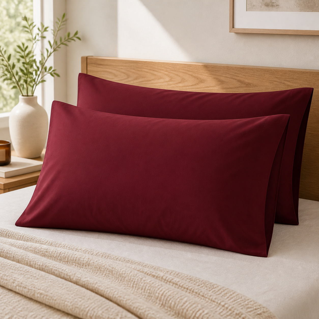 Cozy Haven Solid Pillowcases - Burgundy - 2 Piece Set