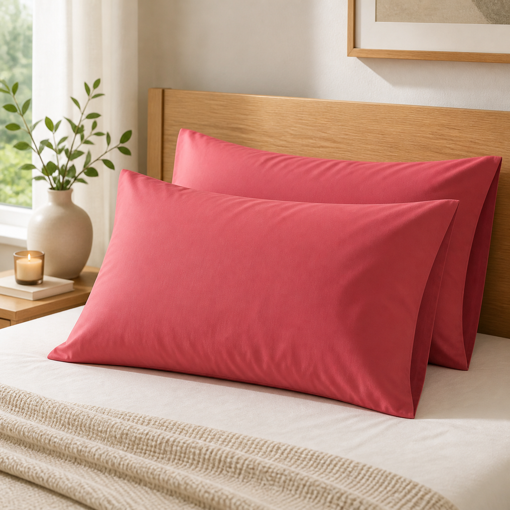 Cozy Haven Solid Pillowcases - Rose Red - 2 Piece Set