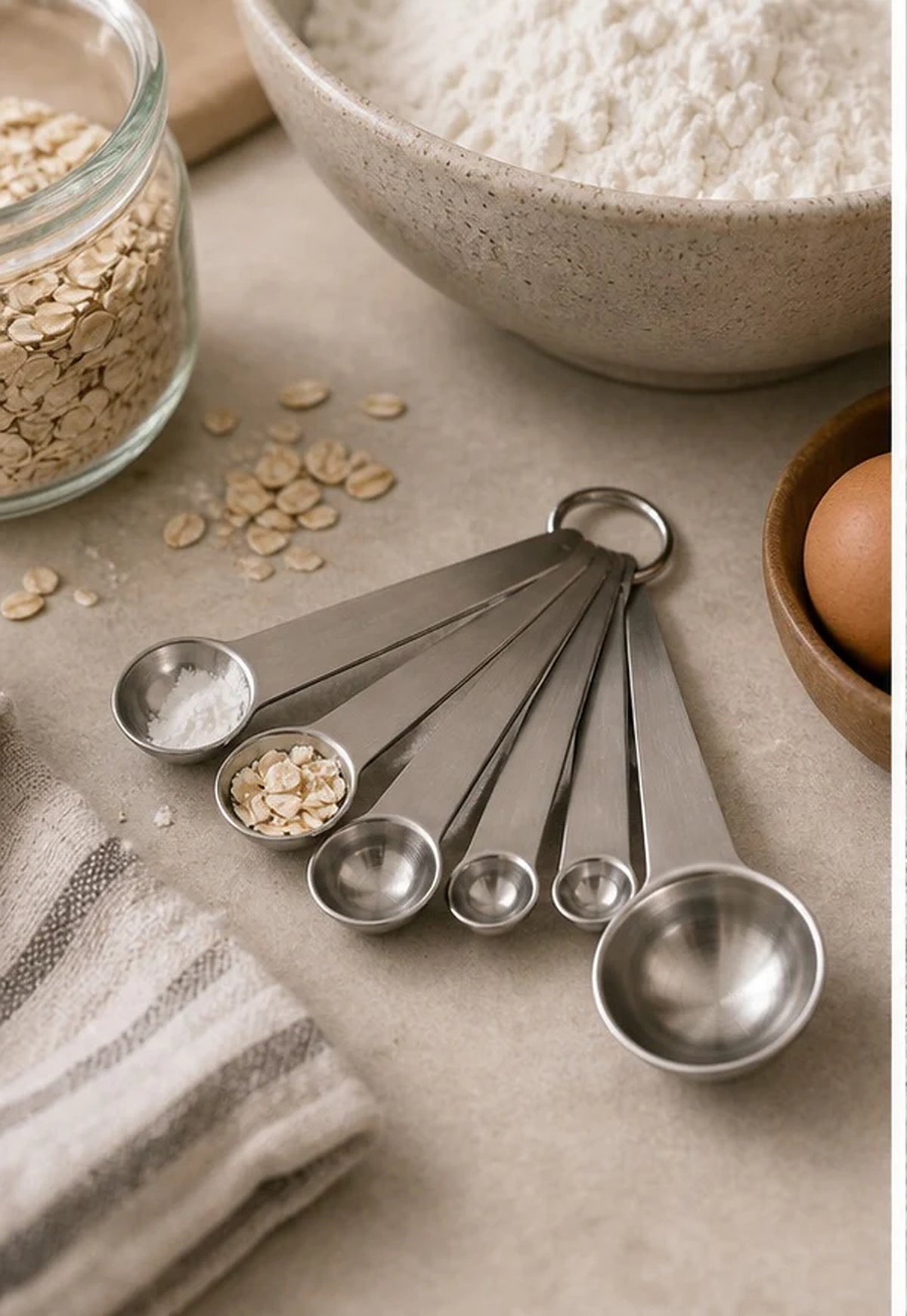 Cozy Haven Stainless Measuring Spoon Set styled in a home setting