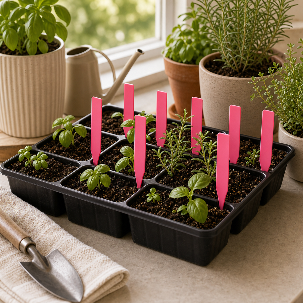 Cozy Haven T-Shaped Plant Labels lifestyle image 6 for Pink / 9.9 x 1.8 cm / 30 Piece Set; Pink / 9.9 x 1.8 cm / 50 Piece Set; Pink / 9.9 x 1.8 cm / 100 Piece Set