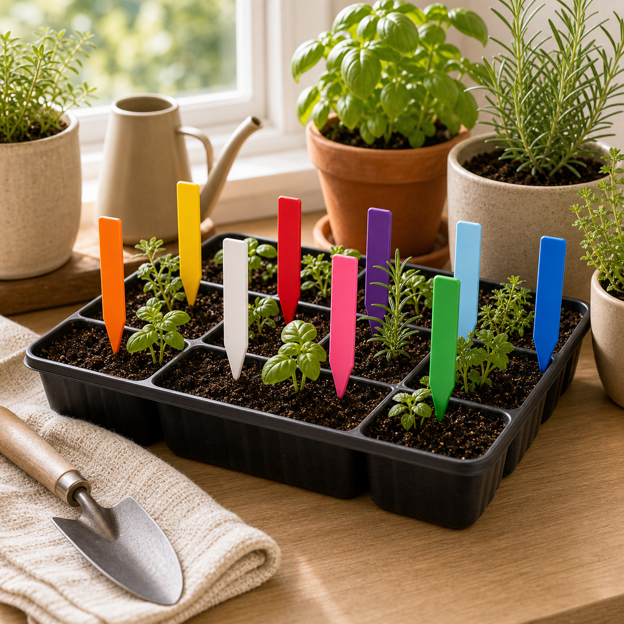 Cozy Haven T-Shaped Plant Labels lifestyle image 10 for Mixed Colors / 9.9 x 1.8 cm / 30 Piece Set; Mixed Colors / 9.9 x 1.8 cm / 50 Piece Set; Mixed Colors / 9.9 x 1.8 cm / 100 Piece Set