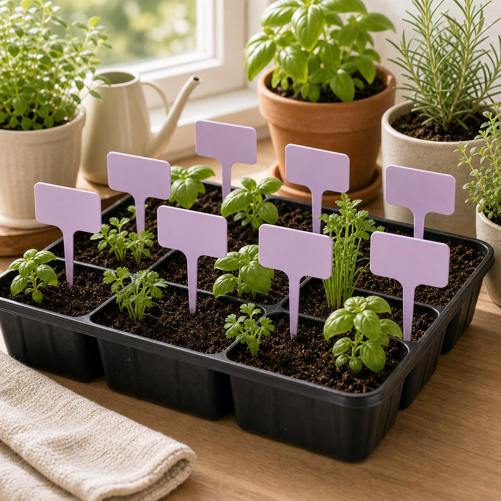 Cozy Haven T-Shaped Plant Labels lifestyle image 14 for Light Purple / 9.8 x 4.9 cm / 30 Piece Set; Light Purple / 9.8 x 4.9 cm / 50 Piece Set; Light Purple / 9.8 x 4.9 cm / 100 Piece Set