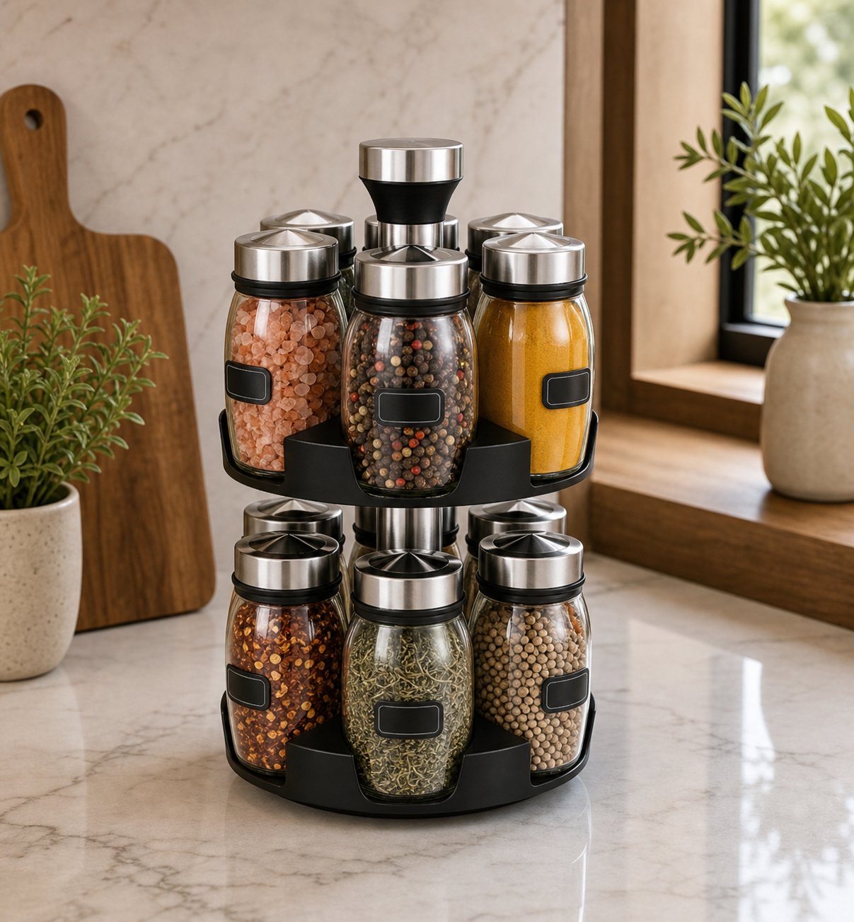 Cozy Haven Tiered Rotating Spice Organizer styled kitchen view 4