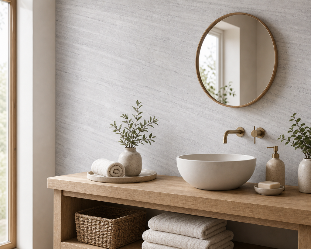 Cozy Haven Travertine Peel and Stick Wall Mural Panels - light gray - Cozy Haven product photo