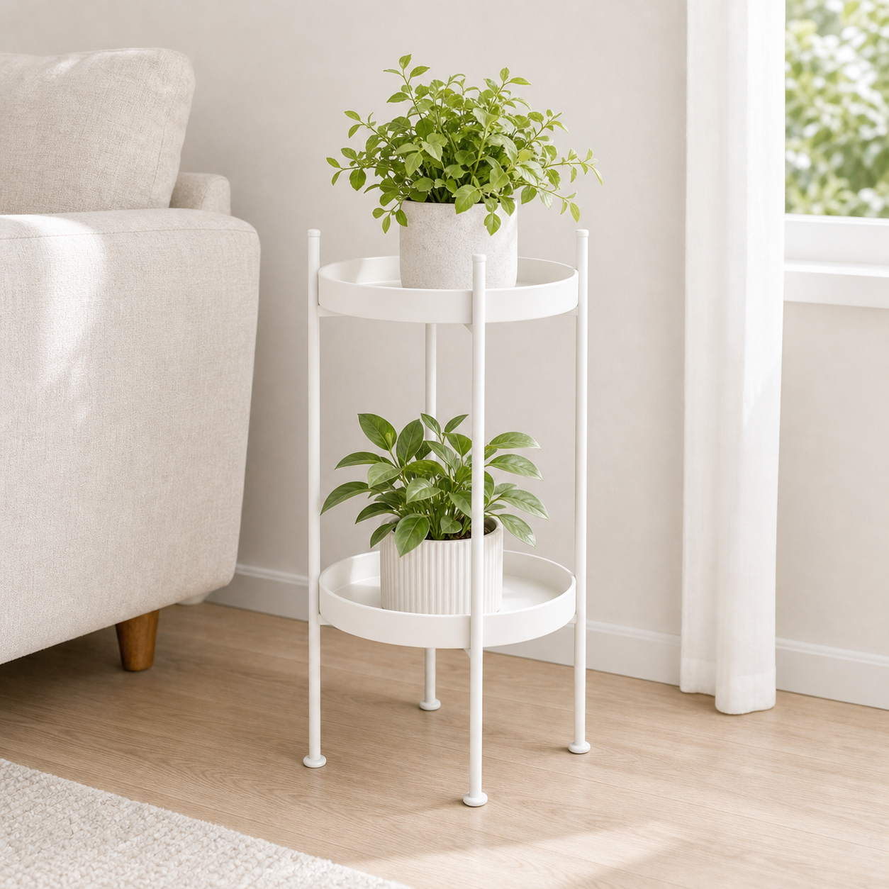 Cozy Haven Two-Tier Metal Plant Stand lifestyle image 1 for White - Small