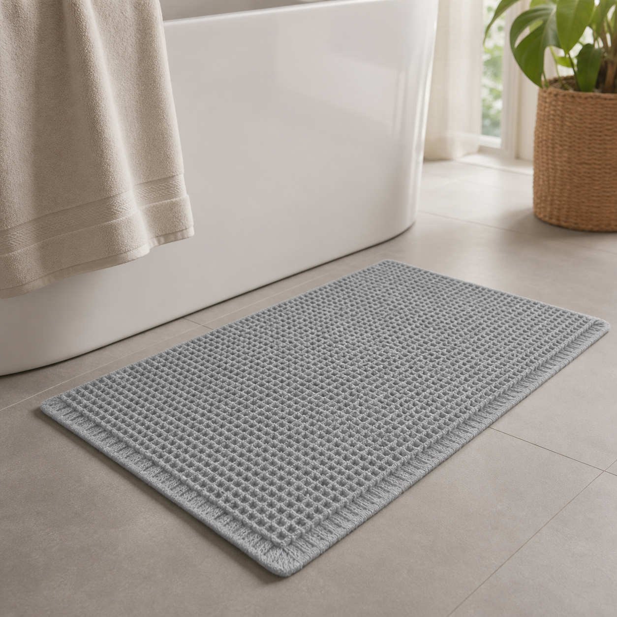 Cozy Haven Waffle Quick-Dry Bath Mat 43 x 61 cm - Grey lifestyle image