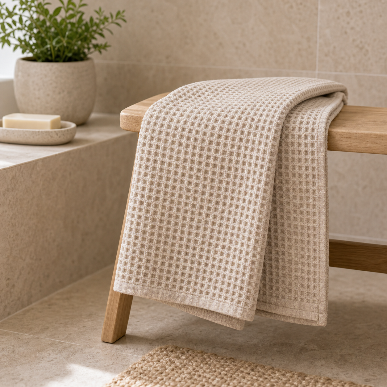Cozy Haven Waffle Stonewashed Cotton Towels - Beige