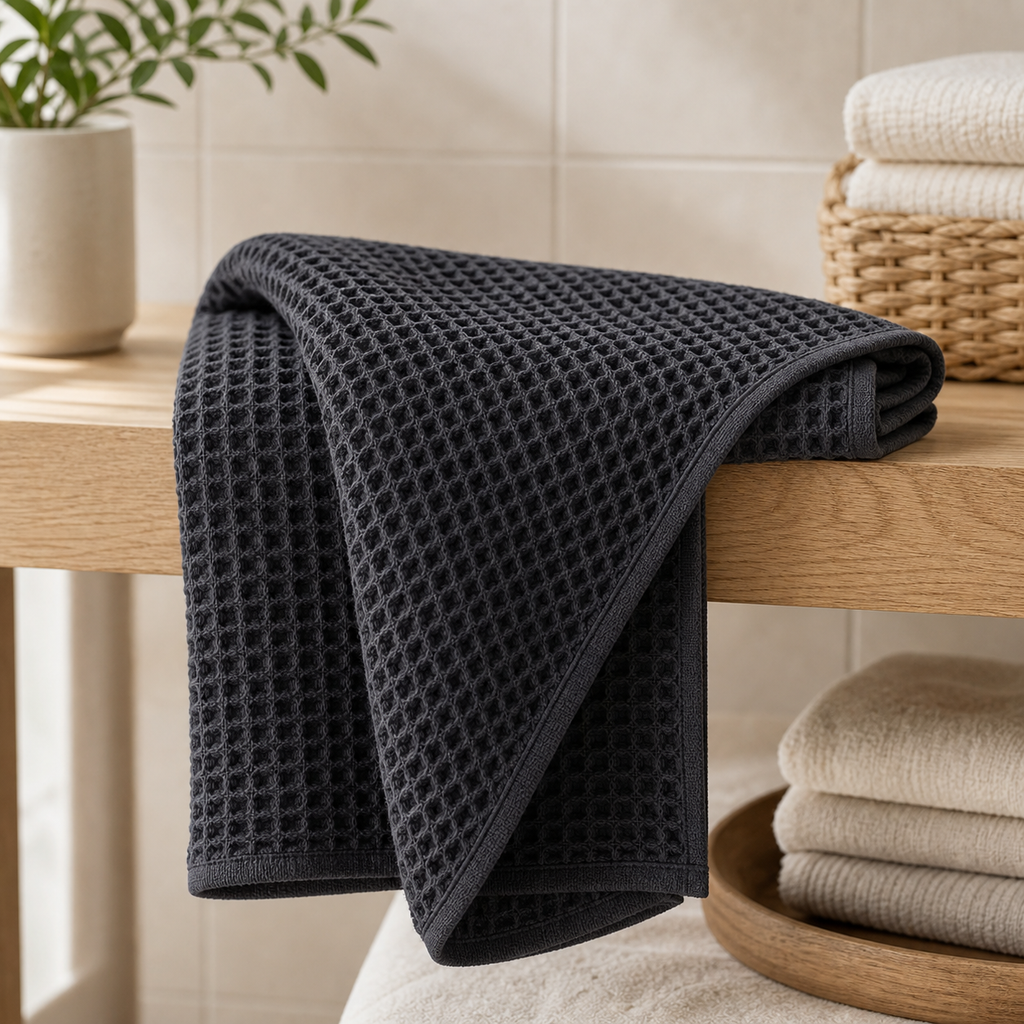 Cozy Haven Waffle Stonewashed Cotton Towels - Dark Gray