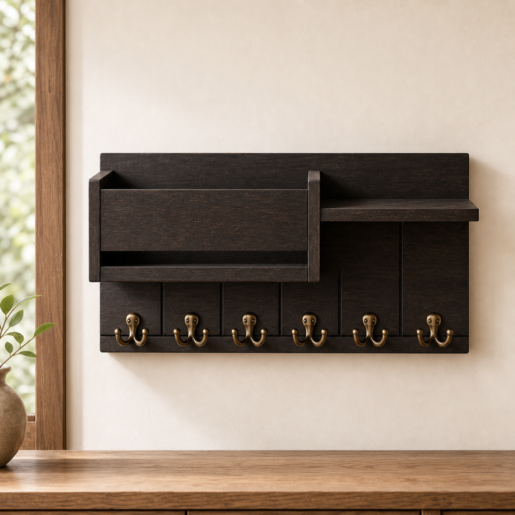 Cozy Haven Wall-Mounted Mail and Key Holder - 6 Hook — detail view