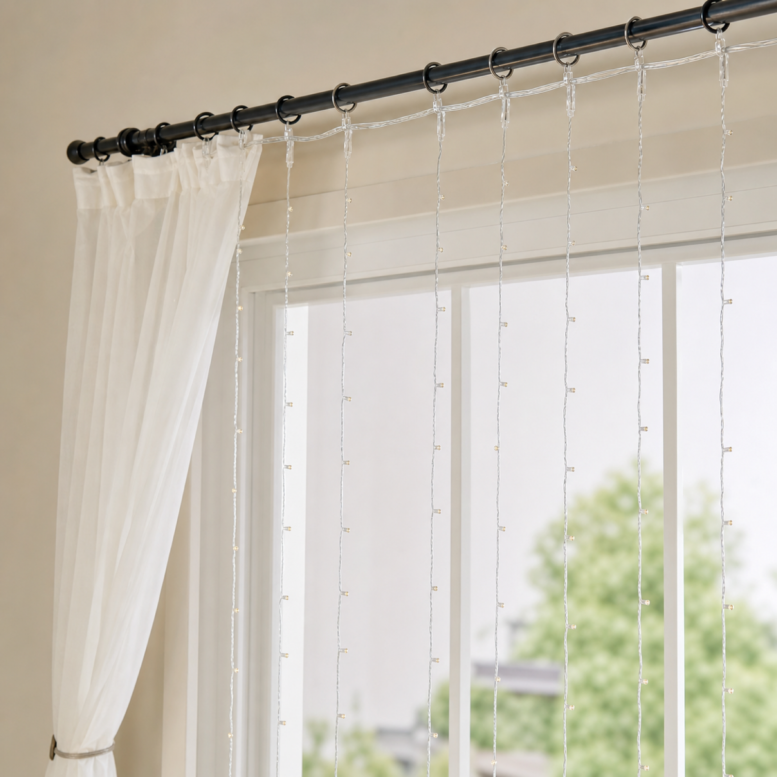 Cozy Haven Warm LED Curtain Lights — angle view