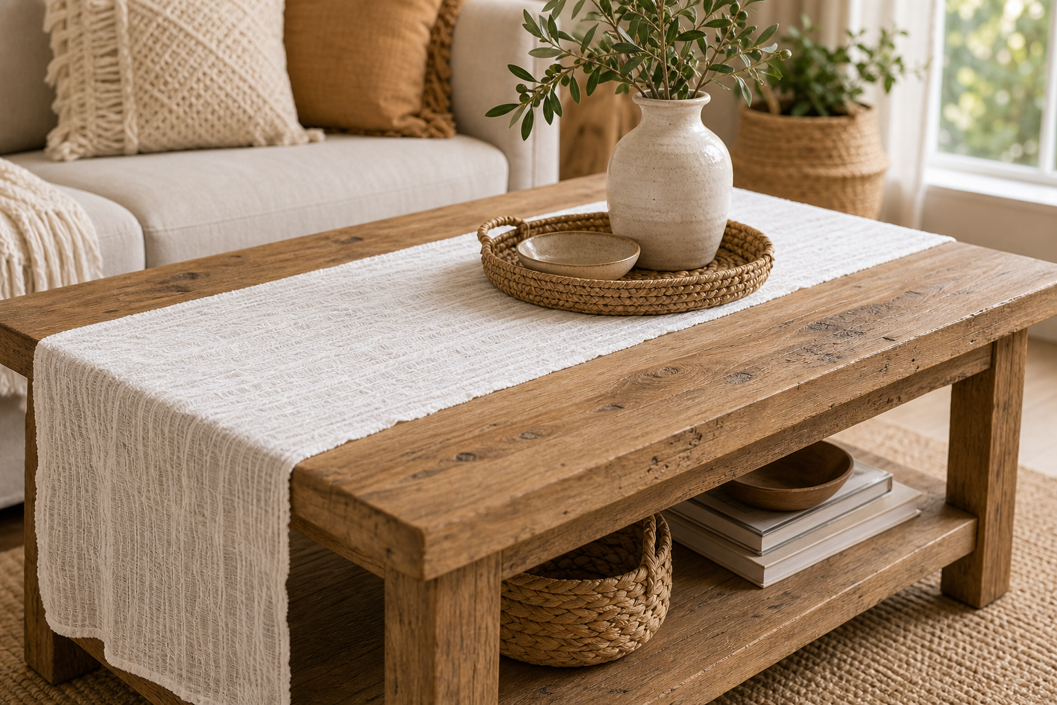 Cozy Haven White Gauze Table Runner - 50 x 135 cm