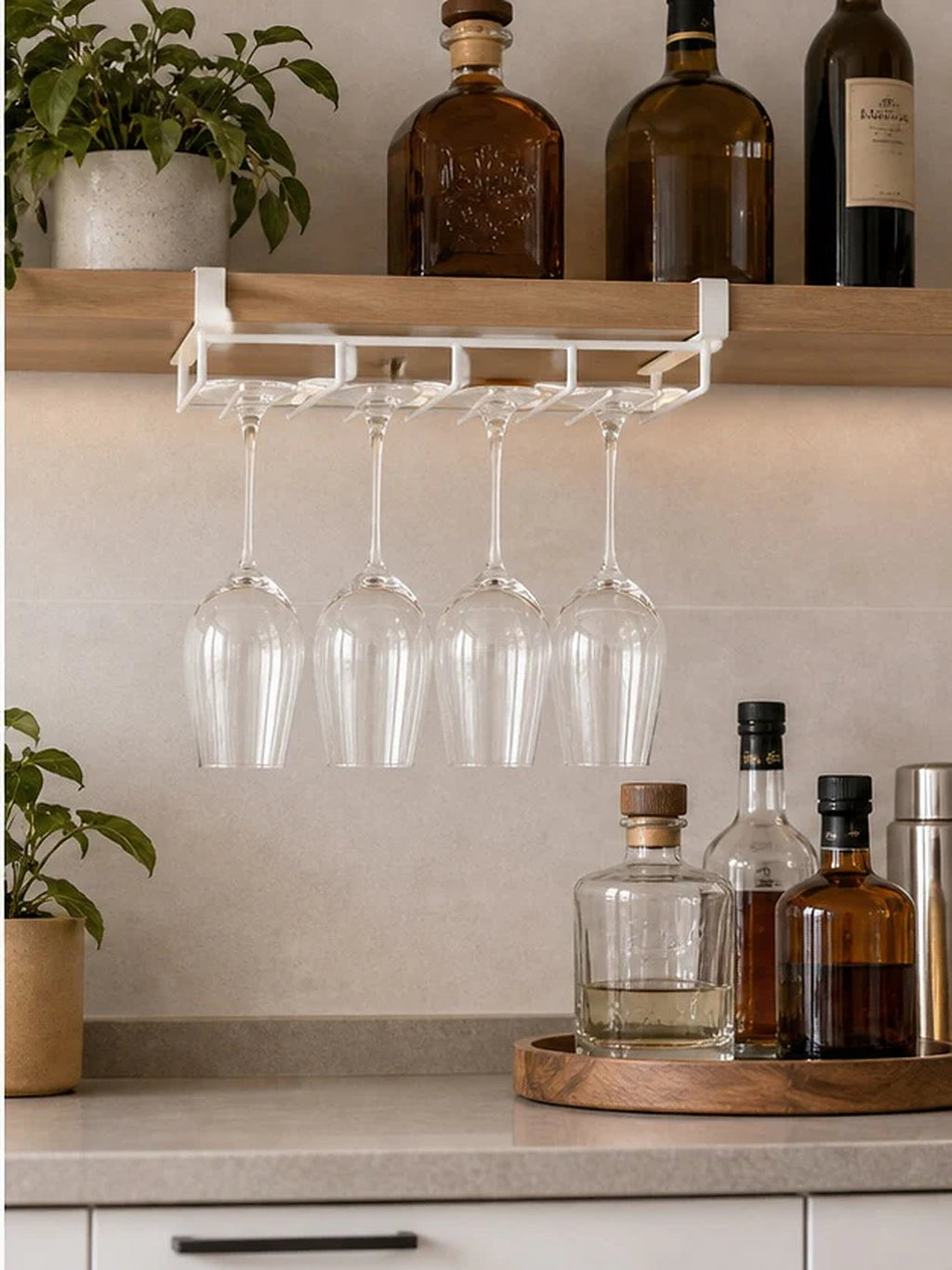 Cozy Haven White Under-Shelf Wine Glass Rack lifestyle image 3