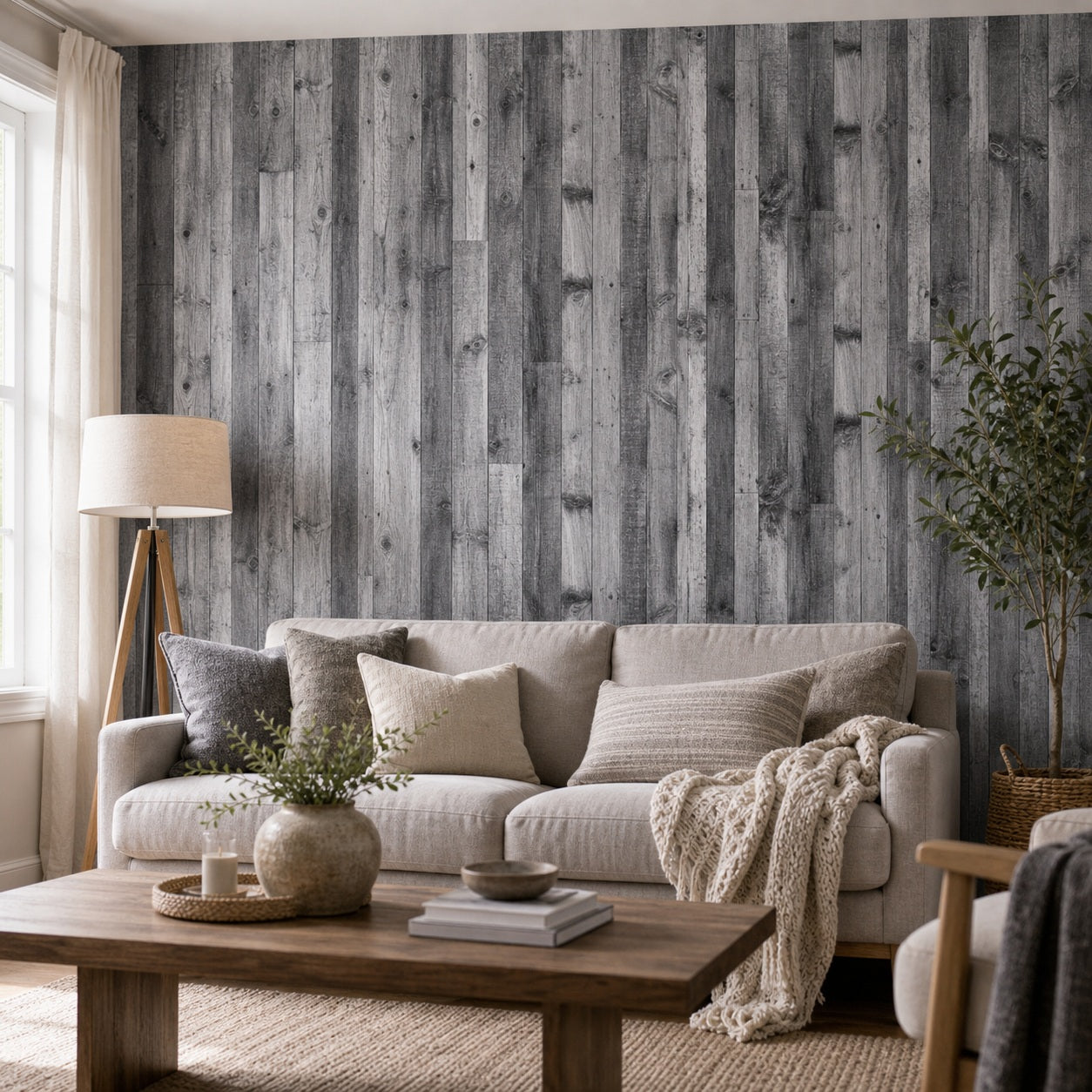 Cozy Haven Peel and Stick Wood Plank Wall Decal Roll - Light Gray Wood Grain / 1 m x 45 cm Sample, Light Gray Wood Grain / 2 m x 45 cm, +3 more