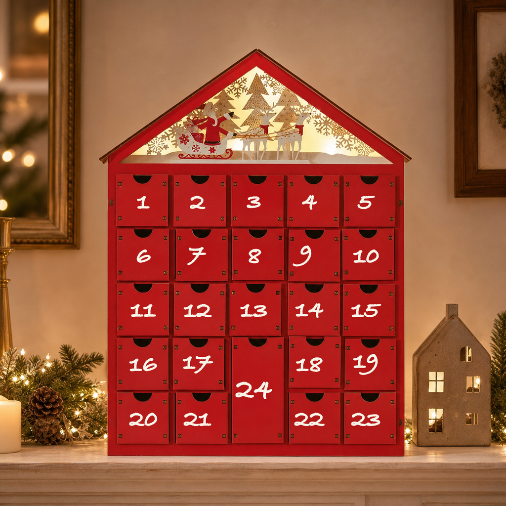 Cozy Haven Wooden Advent Calendar — 24 Drawers — hero view