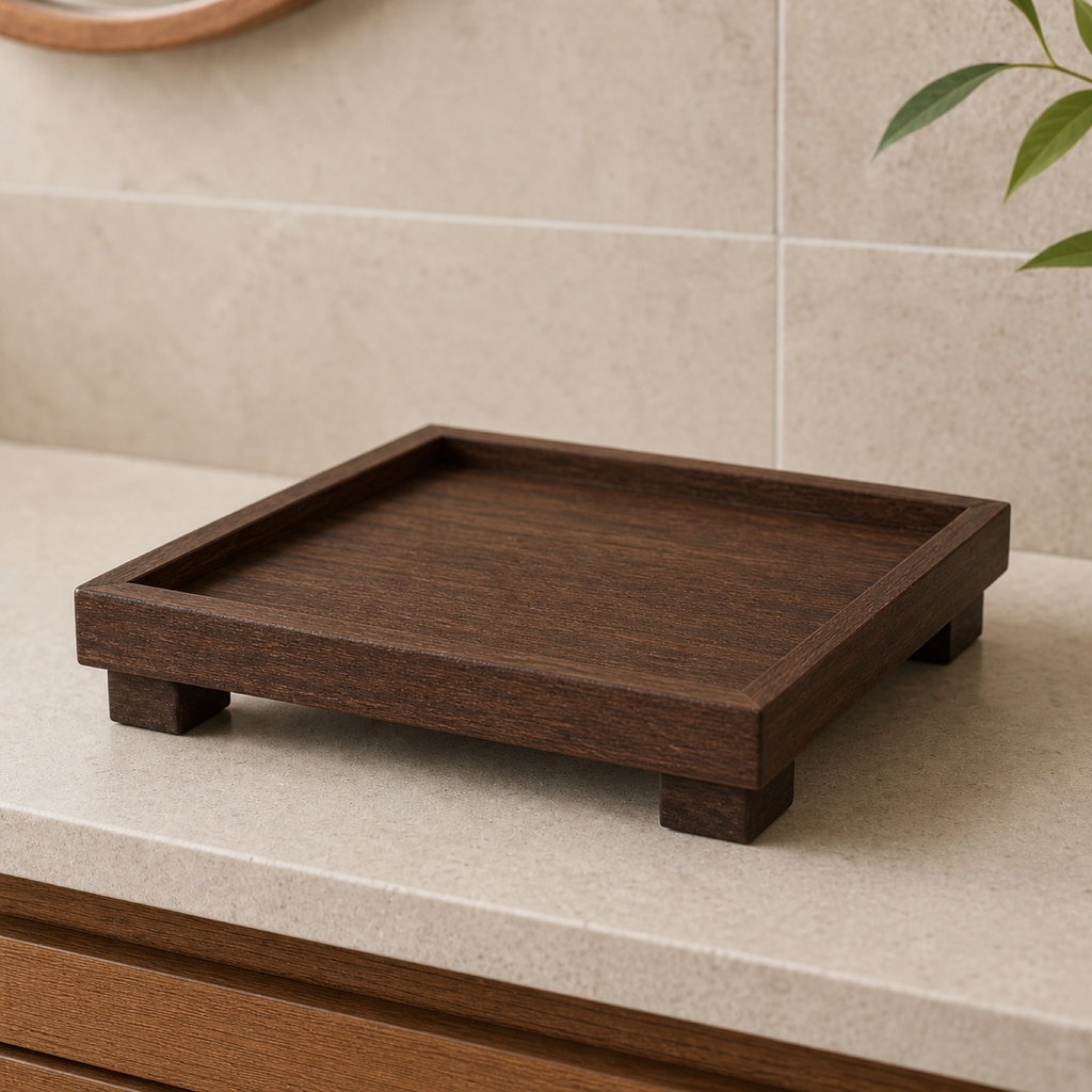 Cozy Haven Wooden Square Bathroom and Storage Tray — detail view