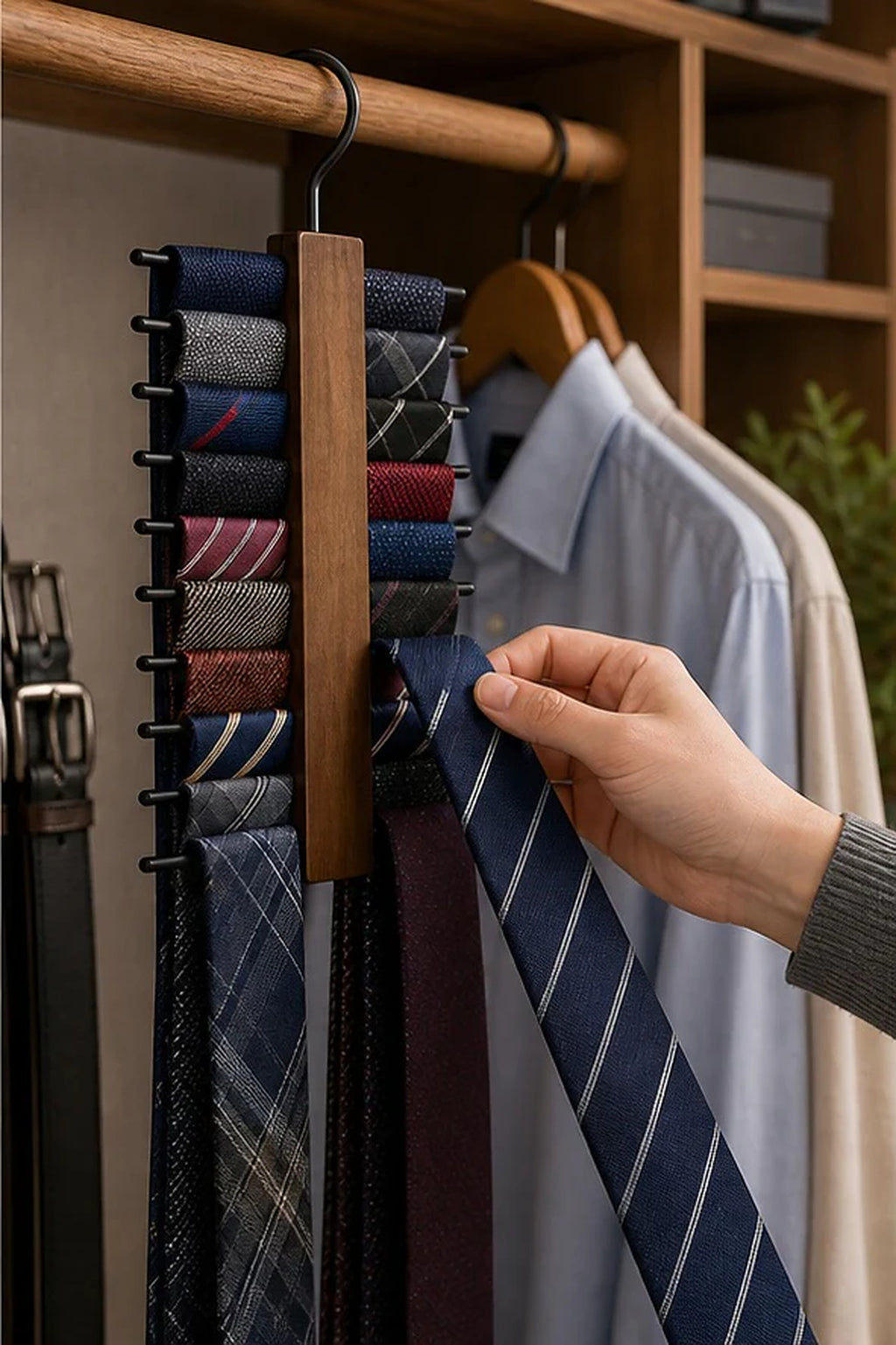 Cozy Haven Wooden Tie Organizer Rack lifestyle image 3