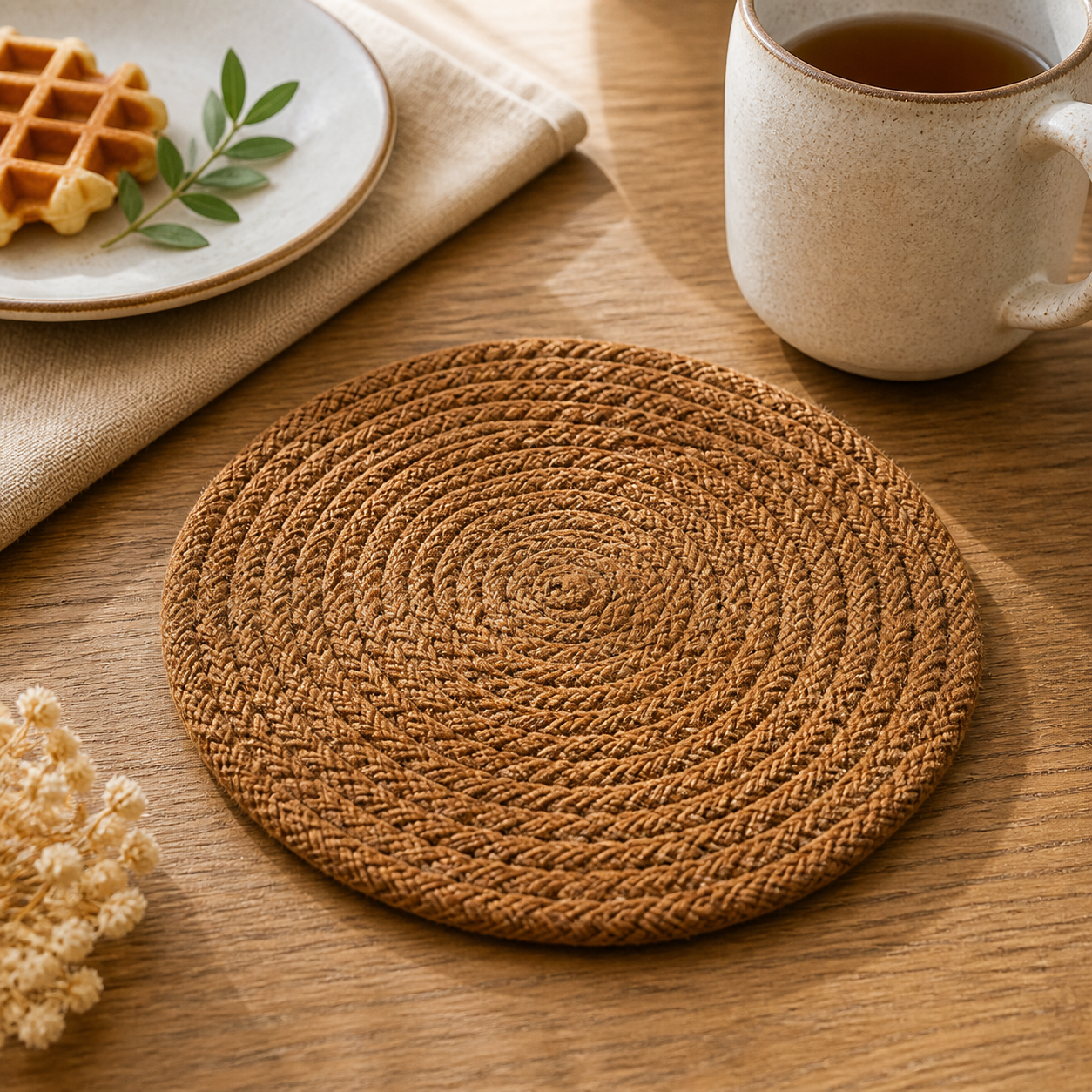 Cozy Haven Woven Coaster and Placemat - Warm Tawny