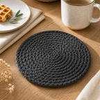Cozy Haven Woven Coaster and Placemat - Black Gray