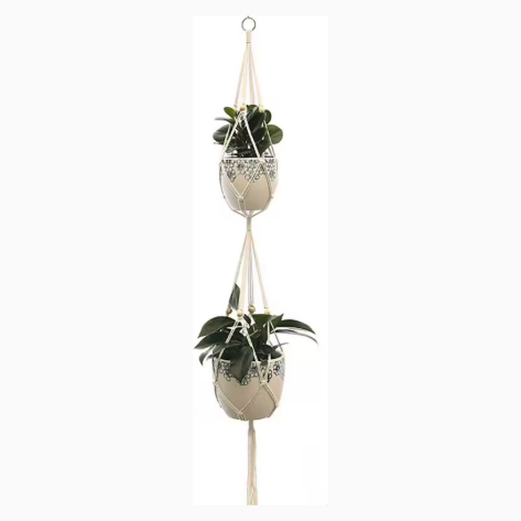 Cozy Haven Boho Macrame Hanging Planter - Style 11 - Double Pot Hanger