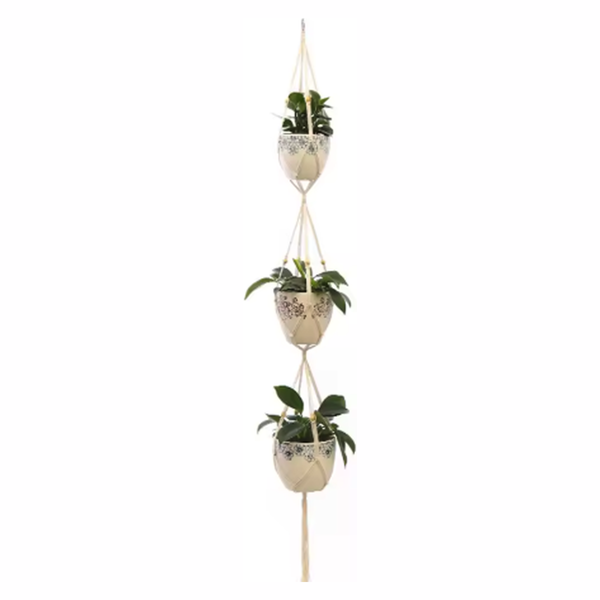 Cozy Haven Boho Macrame Hanging Planter - Style 2 - Triple Pot Hanger