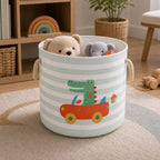 Crocodile drum handled toy storage basket with plush toys