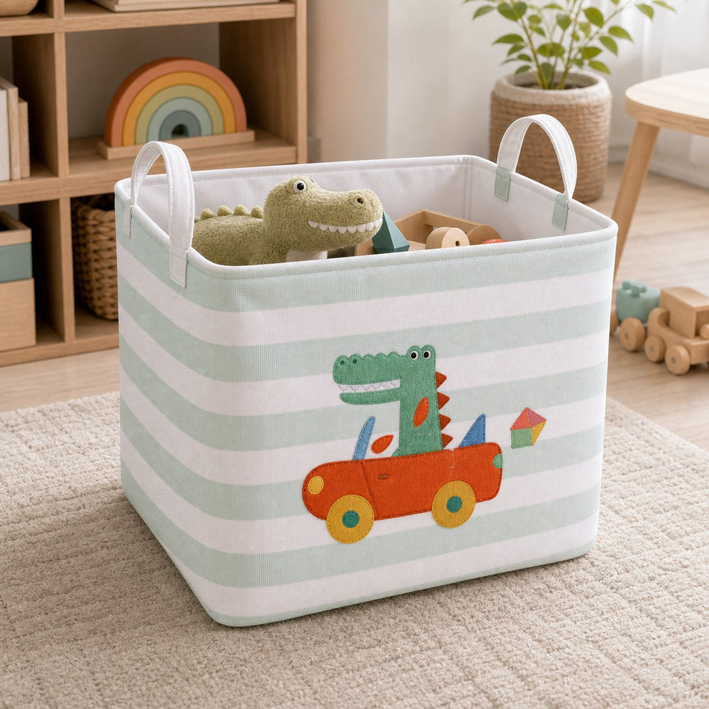 Cozy Haven handled toy storage basket - Crocodile Square - Medium